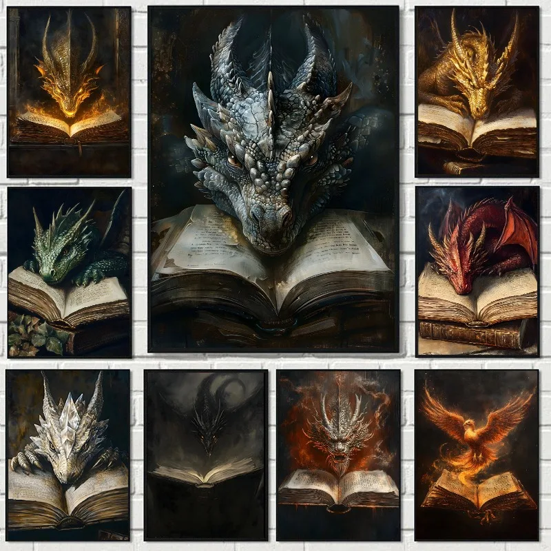Large Dragon Reading Book Post - Home Decor Gothic 评论和价格