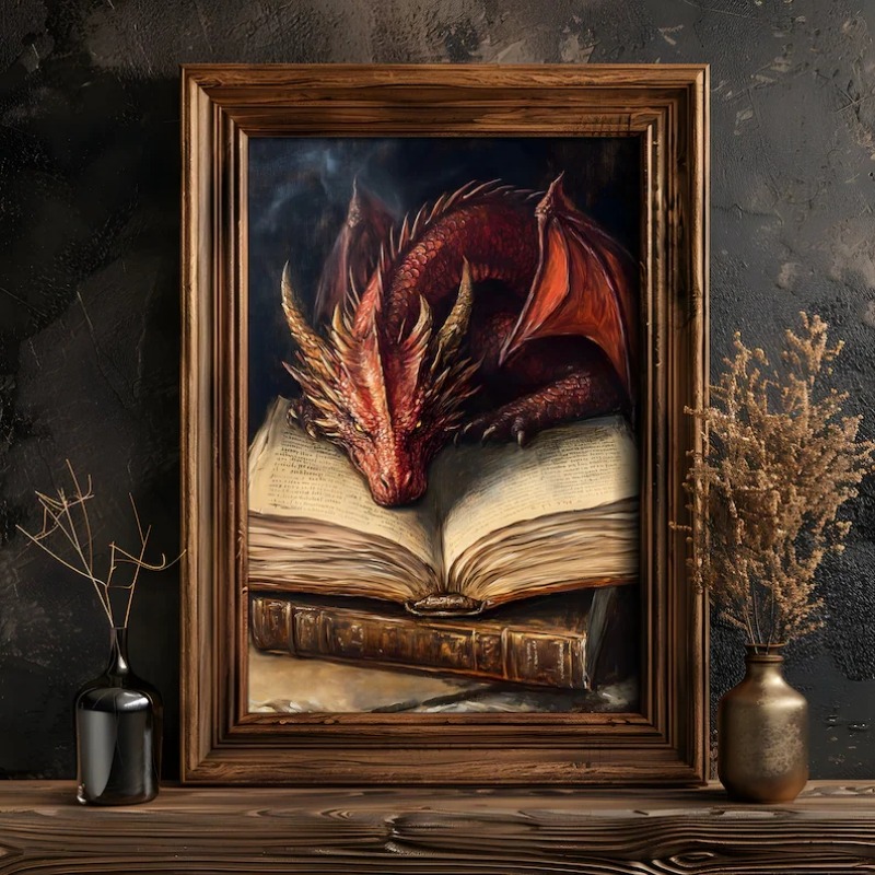 Large Dragon Reading Book Post - Home Decor Gothic 评论和价格