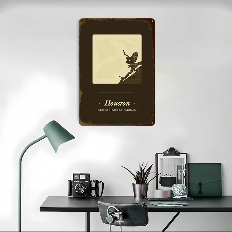 Houston City Map Tinplate Post - Home Decor Houston 评论和价格