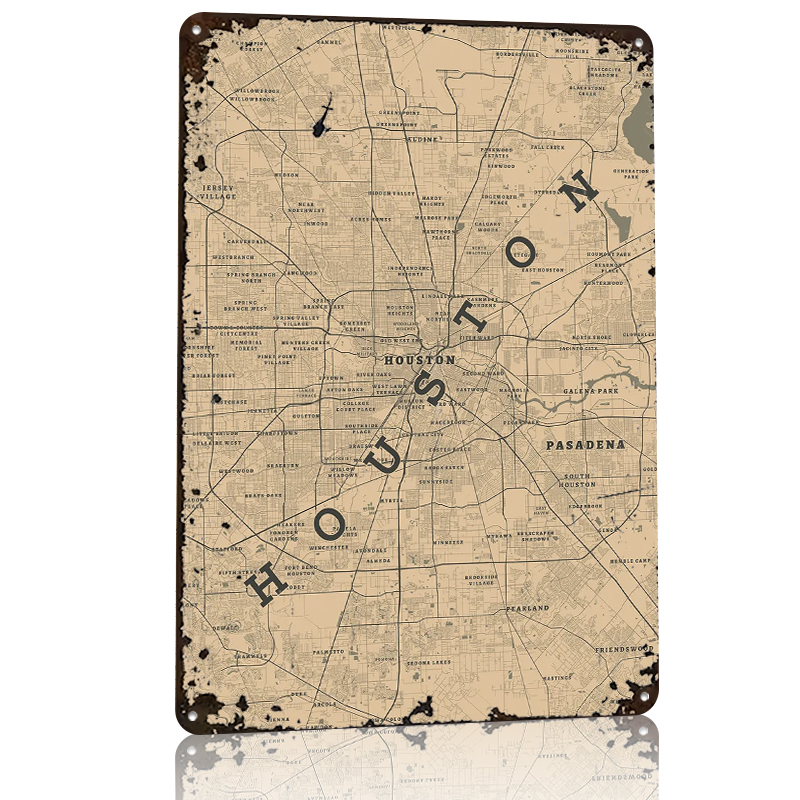 Houston Texas Metal Poster Cus - Home Decor Houston 评论和价格